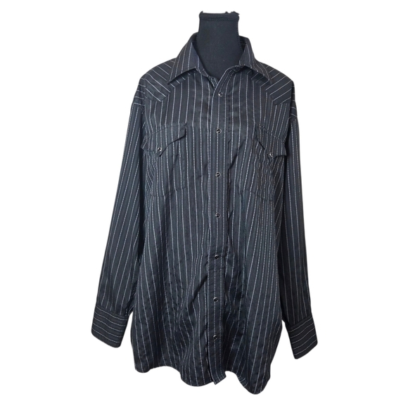 Panhandle Slim Black With Silver Threads And Pearl Snap Buttons Shirt Size XL - Picture 1 of 9